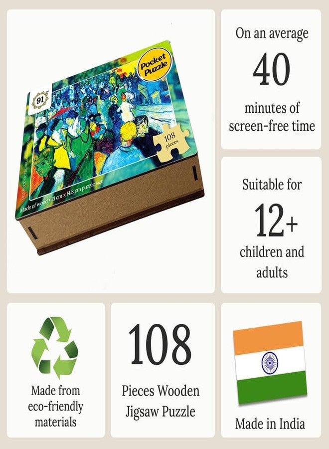 91Knots | Les Arenes by Vincent Van Gogh 108 Pieces Classical Art Small Jigsaw Puzzle A5 Size | Educational Toy for Adults & Kids 5+ | Mindfulness Pocket Puzzle | Ideal Travel Friendly Gift - Image 3